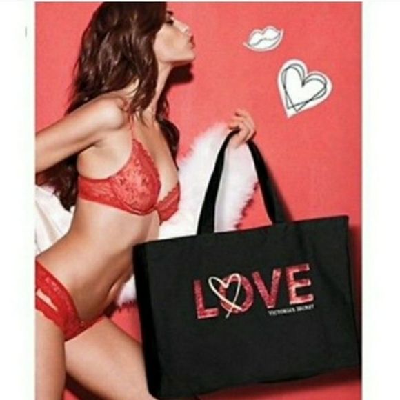 Victoria's‎ Secret Love & Heart Sequin Tote Bag - Picture 1 of 6